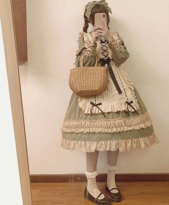 秋冬ゴスロリワンピース ドレス ロリィタ  OP長袖 膝丈 Lolita ロリータファッション コスプレ 魔女  クロス　コスプレ エプロン　洋服 秋冬ゴスロリワンピース ドレス ロリィタ OP長袖 膝丈 Lolita ロリータ